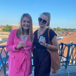 Pink tie blazer dress